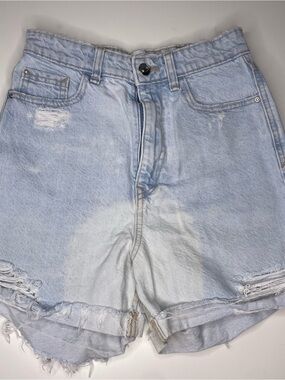 Zara High-Waist Light Blue Distressed Denim Shorts